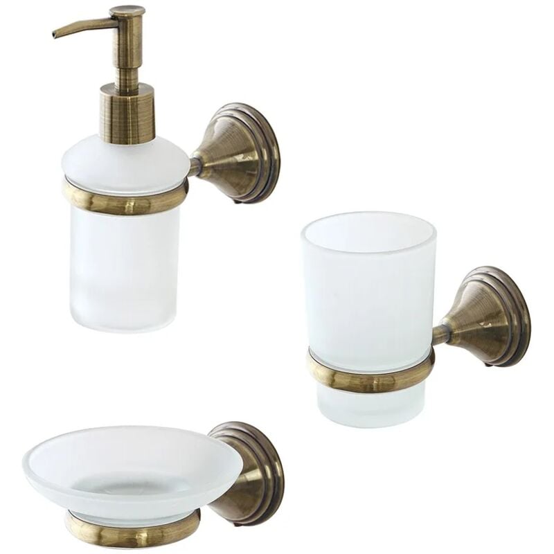 foto del prodotto set accessori a muro 3 pezzi in acciaio con finitura bronzo e viti incluse iris