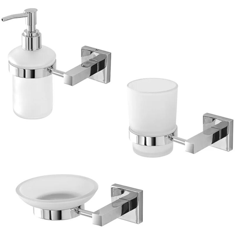 foto del prodotto set accessori a muro 3 pezzi in metallo cromato e viti incluse rock