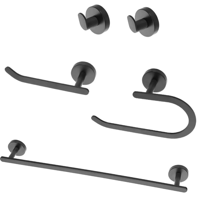 foto del prodotto set accessori a muro 5 pezzi in acciaio nero opaco e viti incluse chic black
