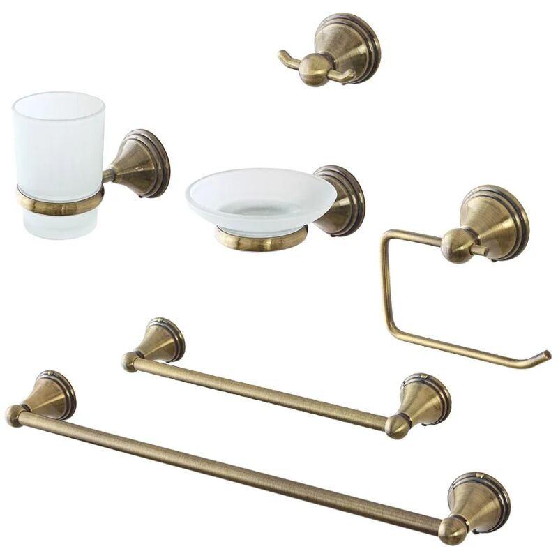 foto del prodotto set accessori a muro 6 pezzi in acciaio con finitura bronzo e viti incluse iris