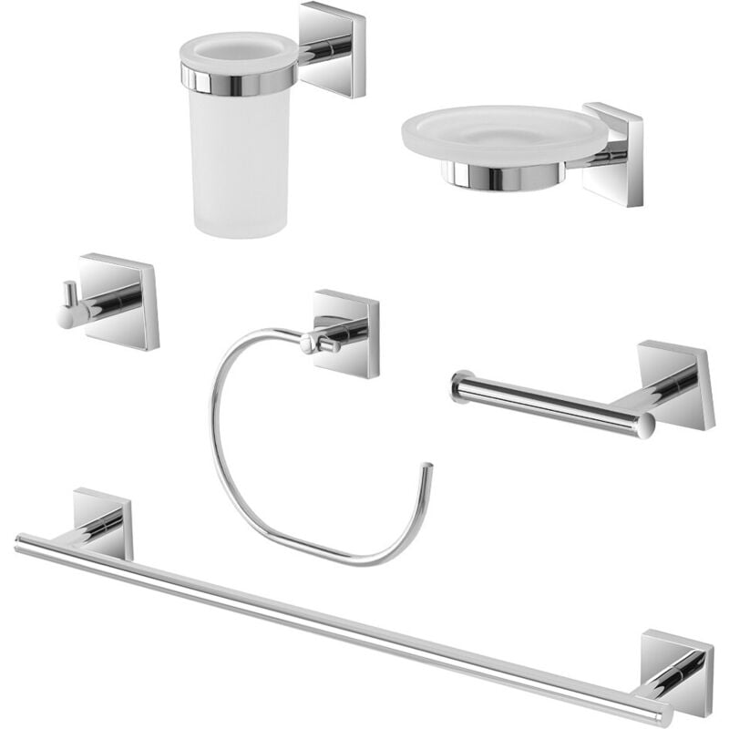 foto del prodotto set accessori a muro 6 pezzi in acciaio cromato e viti incluse easy