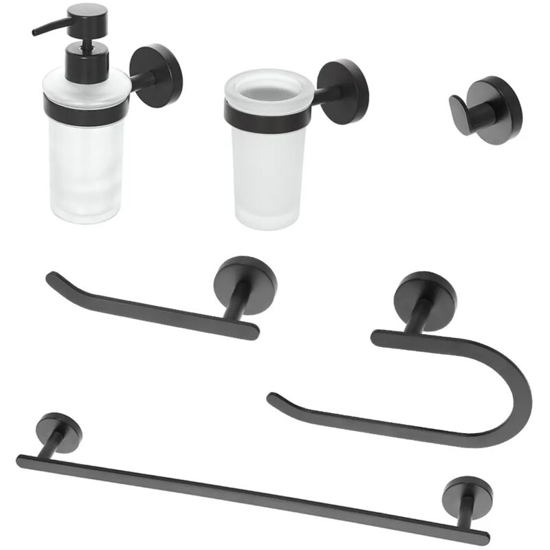 foto del prodotto set accessori a muro 6 pezzi in acciaio nero opaco e viti incluse chic black