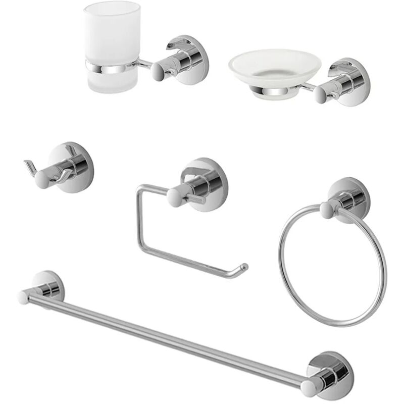 foto del prodotto set accessori a muro 6 pezzi in metallo cromato e abs viti incluse sprint