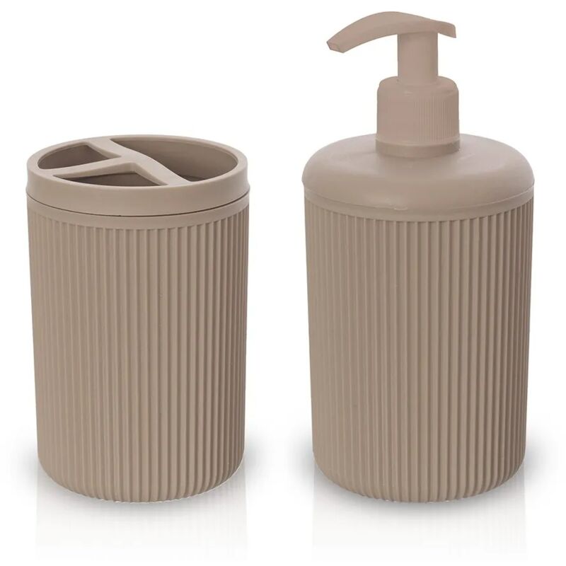 foto del prodotto set accessori appoggio dispenser e portaspazzolini tortora in plastica ring