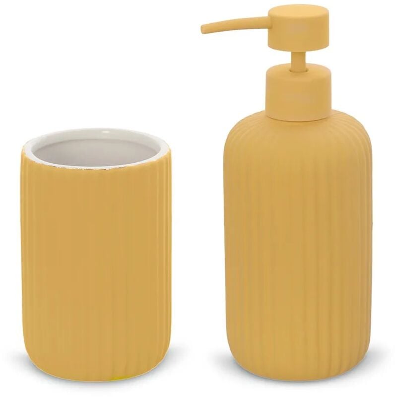 foto del prodotto set accessori bagno 2 pezzi in ceramica giallo soft touch spring