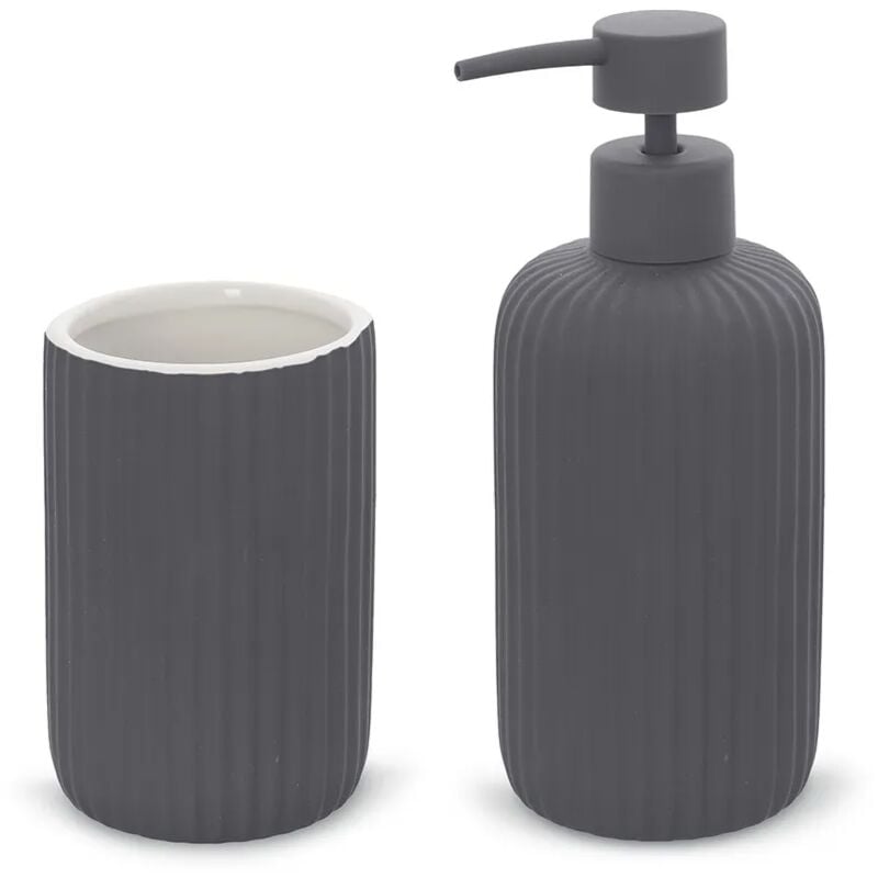 foto del prodotto set accessori bagno 2 pezzi in ceramica grigio soft touch spring
