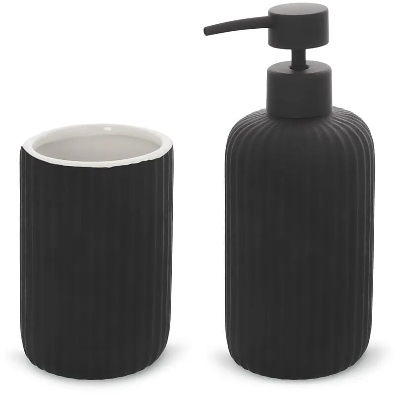 foto del prodotto set accessori bagno 2 pezzi in ceramica nero soft touch spring