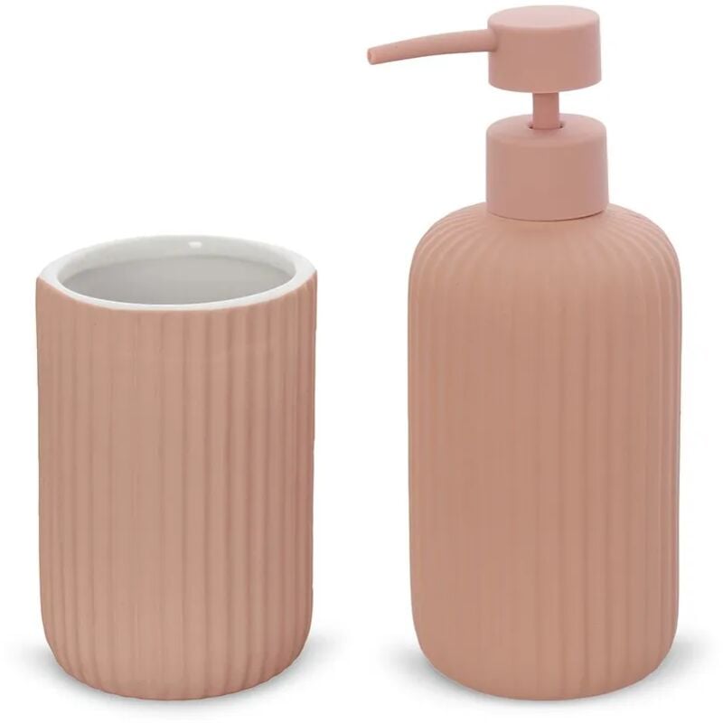 foto del prodotto set accessori bagno 2 pezzi in ceramica rosa soft touch spring