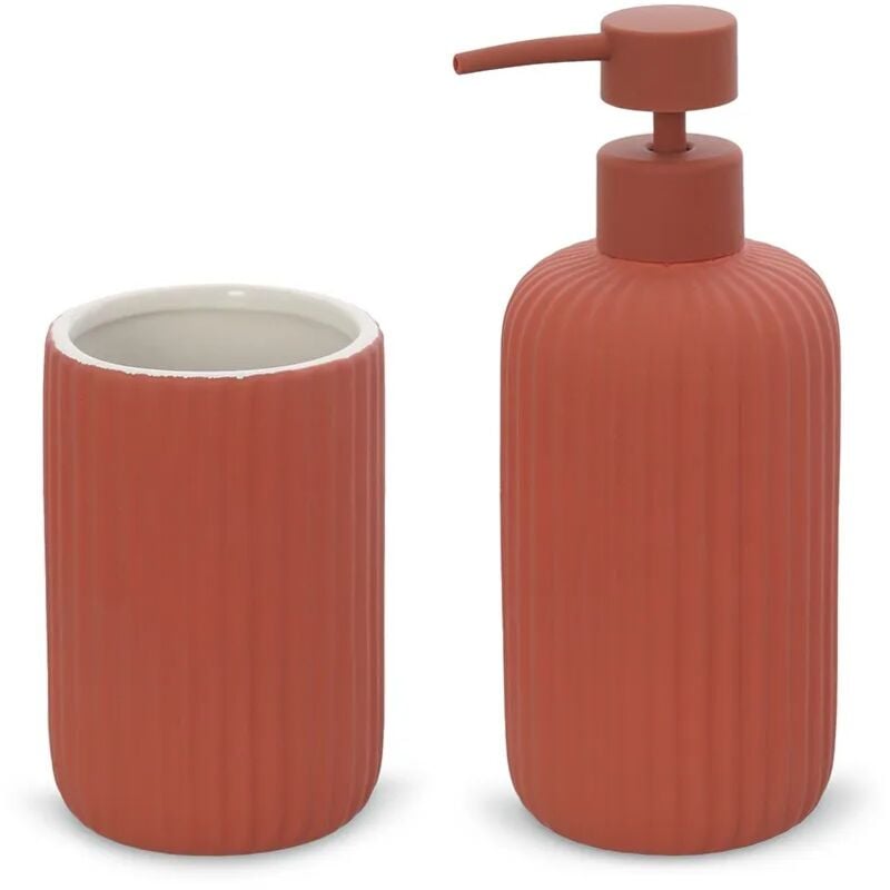 foto del prodotto set accessori bagno 2 pezzi in ceramica rosso soft touch spring