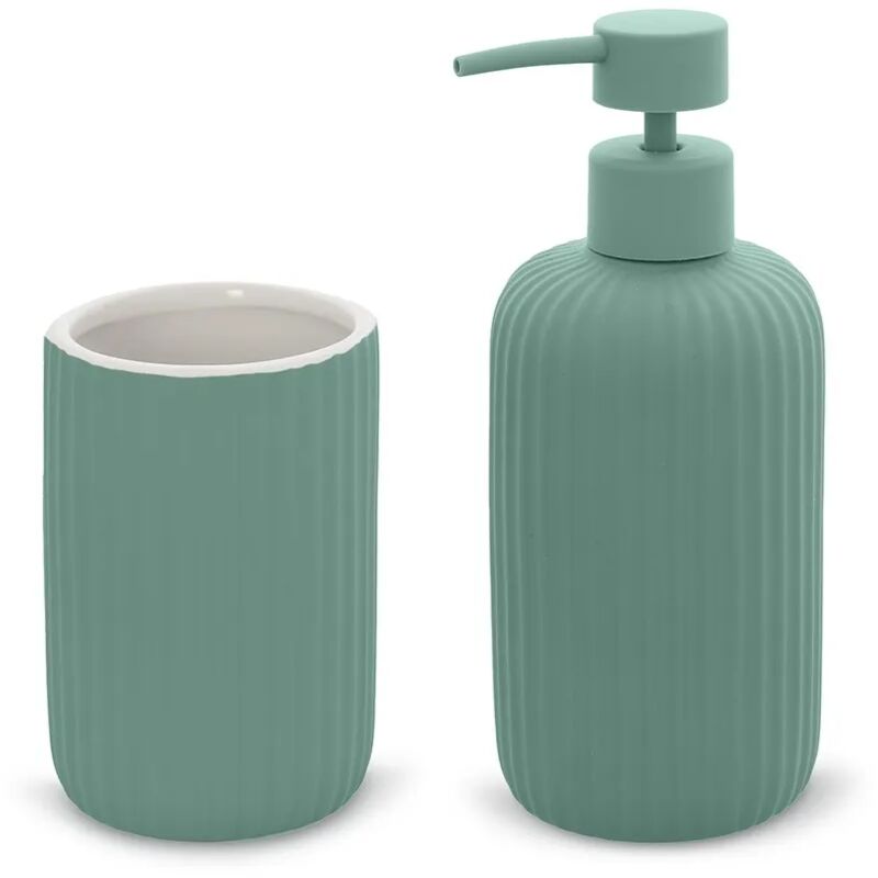 foto del prodotto set accessori bagno 2 pezzi in ceramica verde soft touch spring