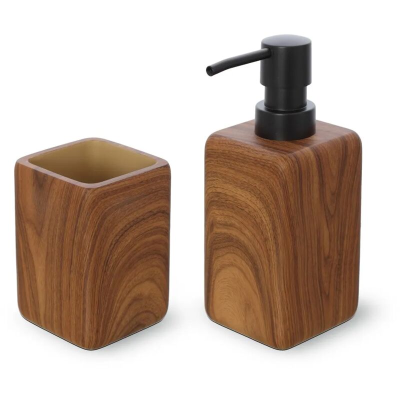 foto del prodotto set accessori bagno 2 pezzi in poliresina effetto legno radici
