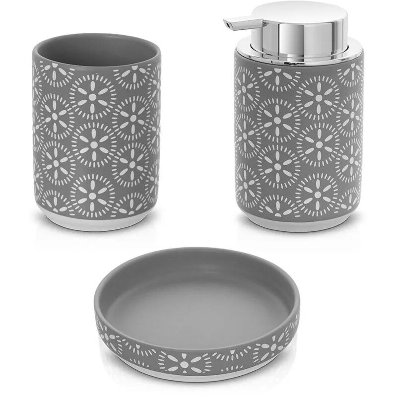 foto del prodotto set accessori bagno 3 pezzi da appoggio in ceramica grigio circus