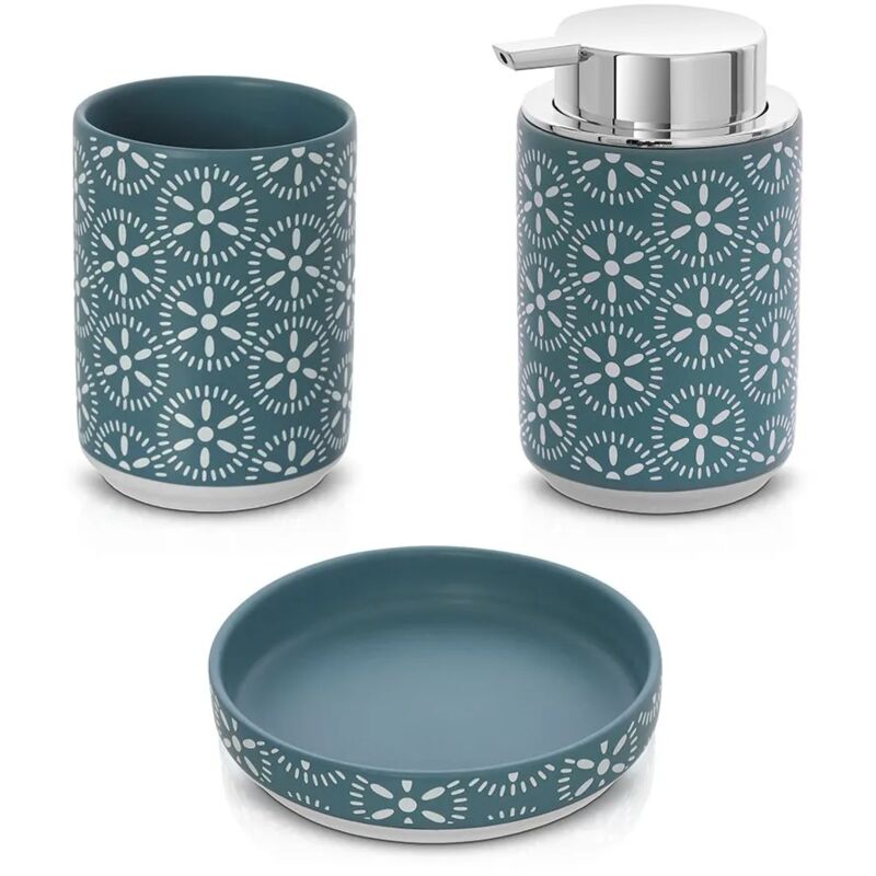 foto del prodotto set accessori bagno 3 pezzi da appoggio in ceramica turchese cobalto circus