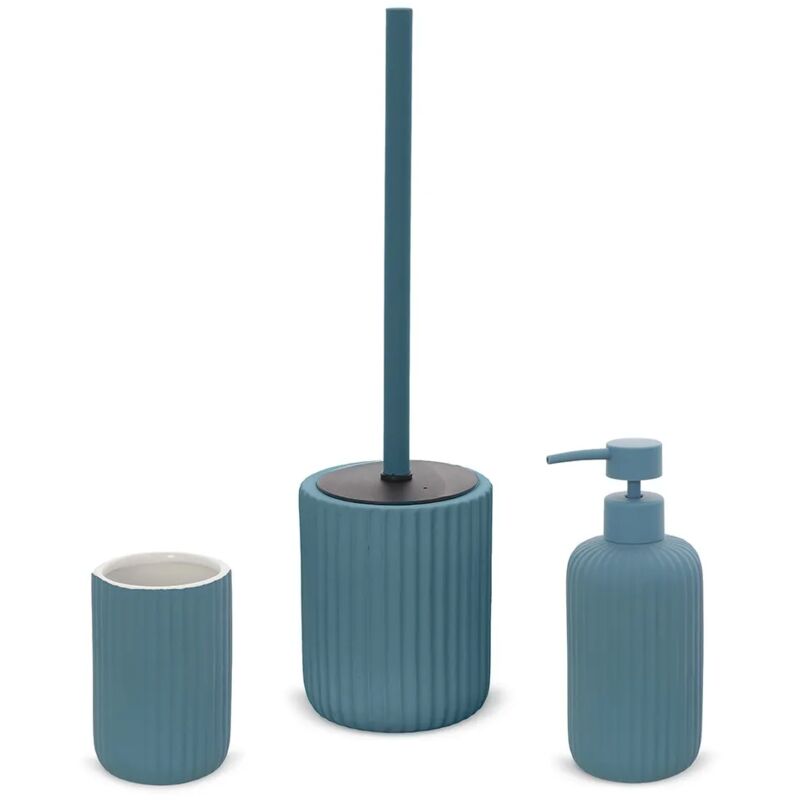 foto del prodotto set accessori bagno 3 pezzi in ceramica blu soft touch spring