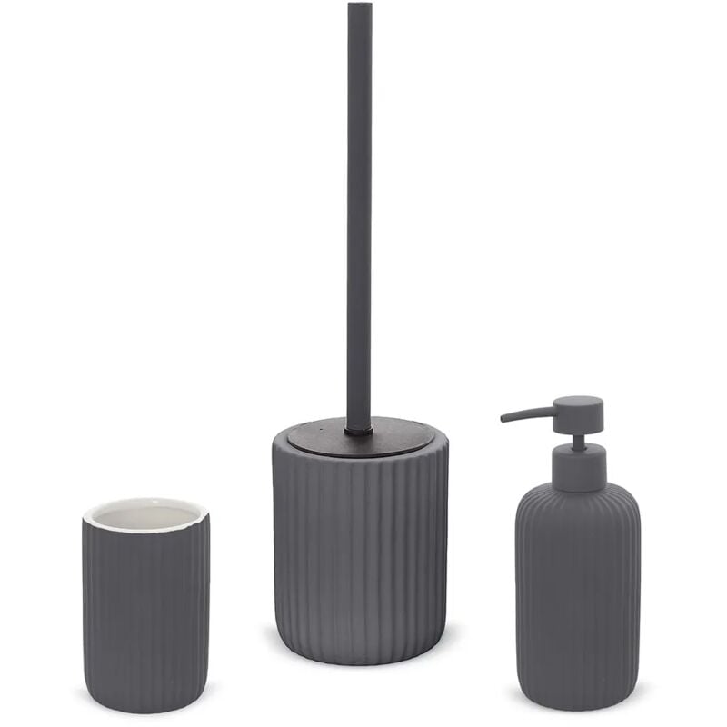 foto del prodotto set accessori bagno 3 pezzi in ceramica grigio soft touch spring