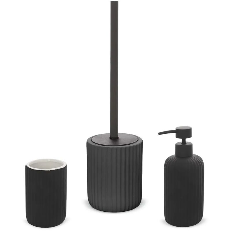 foto del prodotto set accessori bagno 3 pezzi in ceramica nero soft touch spring
