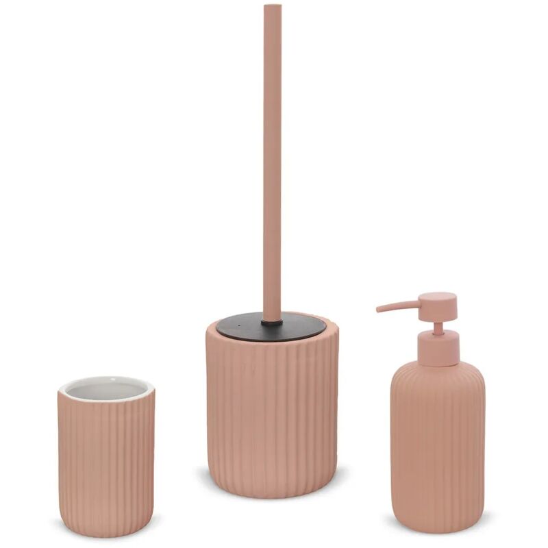 foto del prodotto set accessori bagno 3 pezzi in ceramica rosa soft touch spring
