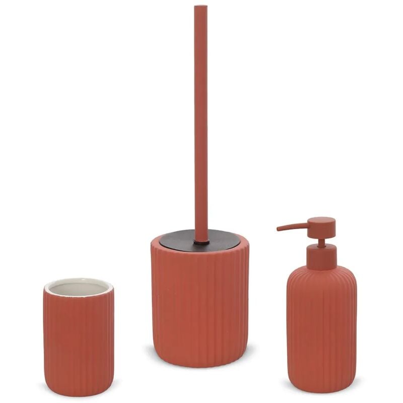 foto del prodotto set accessori bagno 3 pezzi in ceramica rosso soft touch spring