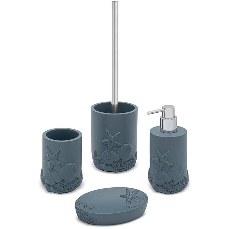 foto del prodotto set accessori bagno 4 pezzi da appoggio in resina turchese cobalto coral