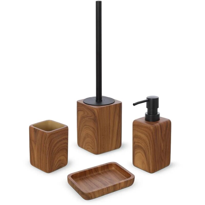 foto del prodotto set accessori bagno 4 pezzi in poliresina effetto legno radici