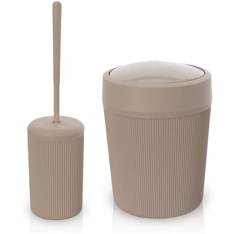 foto del prodotto set accessori bagno appoggio scopino e pattumiera tortora in plastica ring