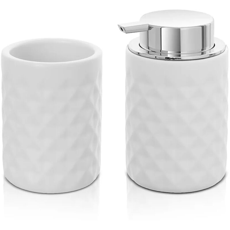 foto del prodotto set accessori bagno bianco da appoggio dispenser e portaspazzolini in ceramica cristal