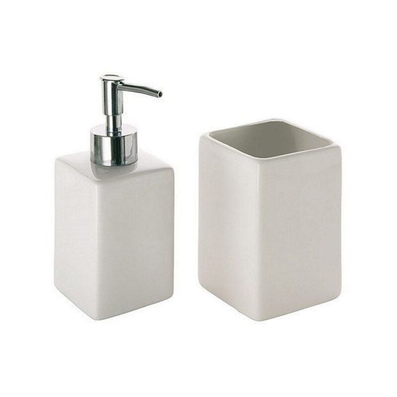 foto del prodotto set accessori bagno d appoggio in ceramica bianca e squadrata vella