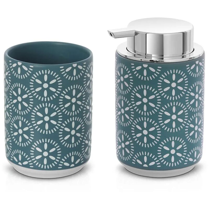 foto del prodotto set accessori bagno da appoggio 2 pezzi in ceramica turchese cobalto circus