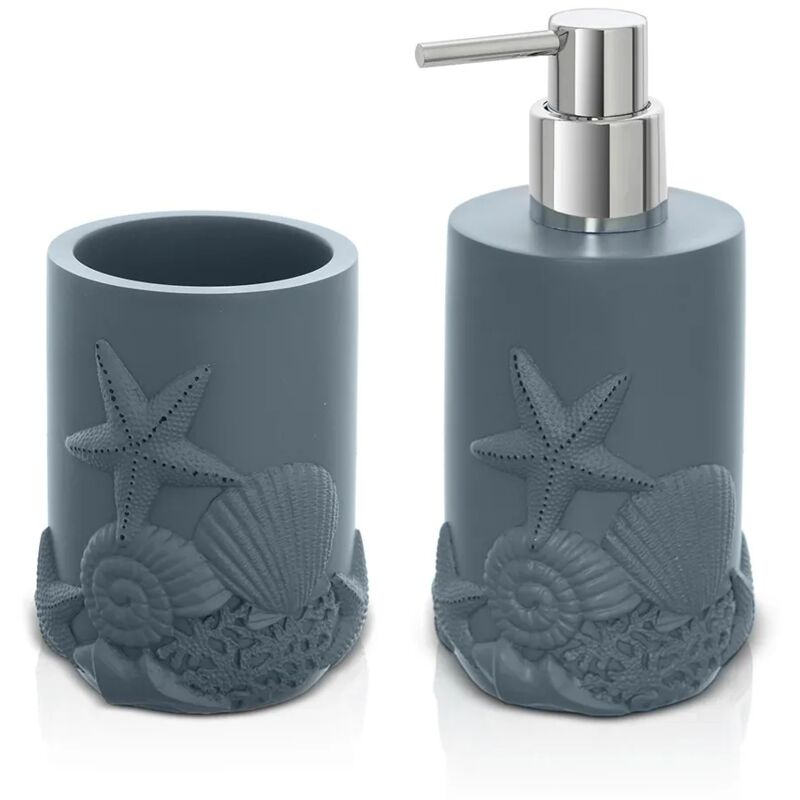 foto del prodotto set accessori bagno da appoggio 2 pezzi in resina turchese cobalto coral