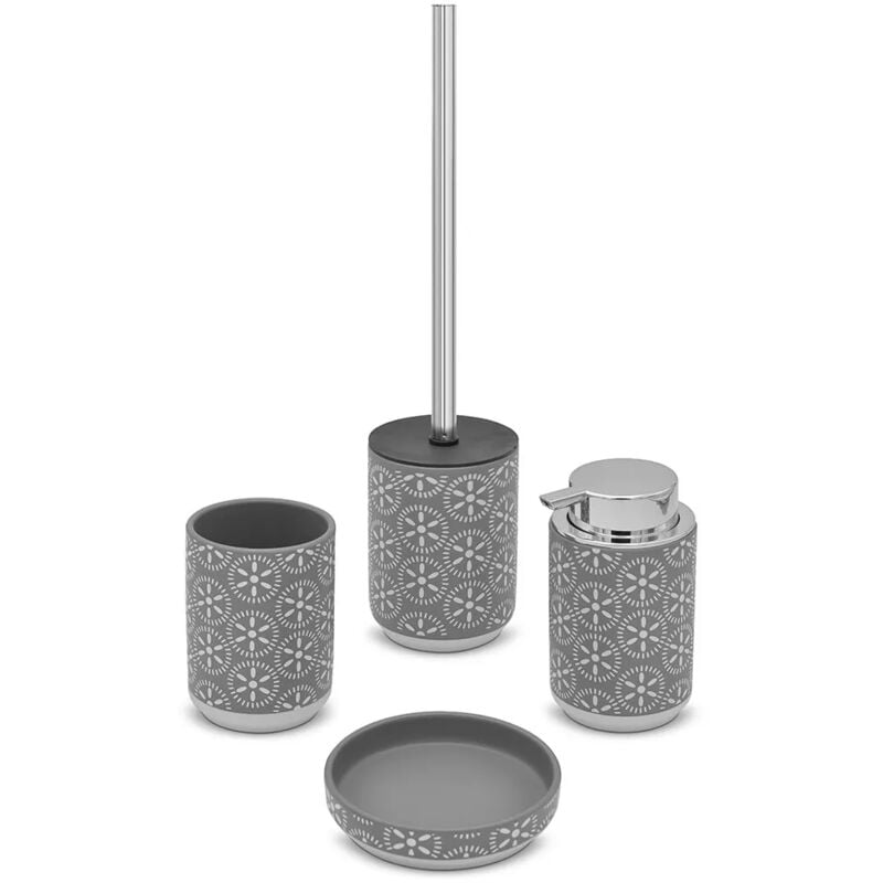 foto del prodotto set accessori bagno da appoggio 4 pezzi in ceramica grigio circus