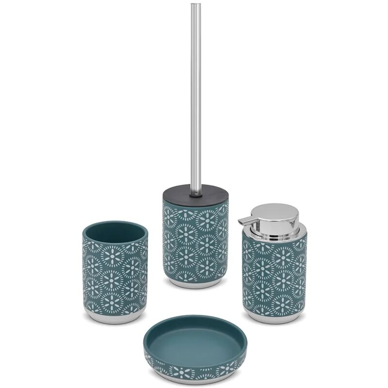 foto del prodotto set accessori bagno da appoggio 4 pezzi in ceramica turchese cobalto circus
