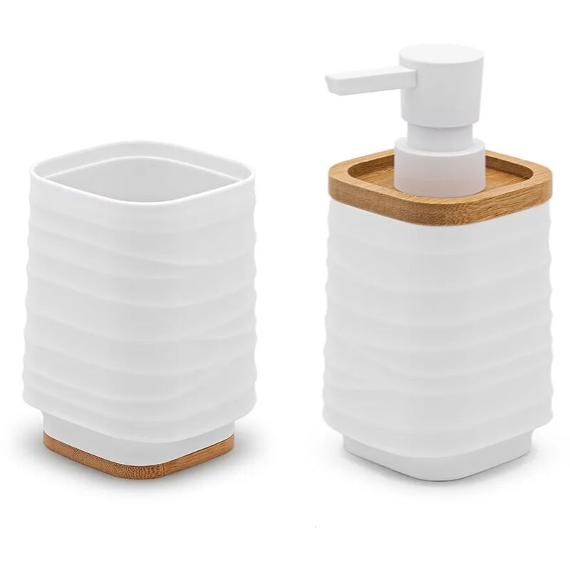 foto del prodotto set accessori bagno dispenser e portaspazzolini d appoggio in abs bianco wave