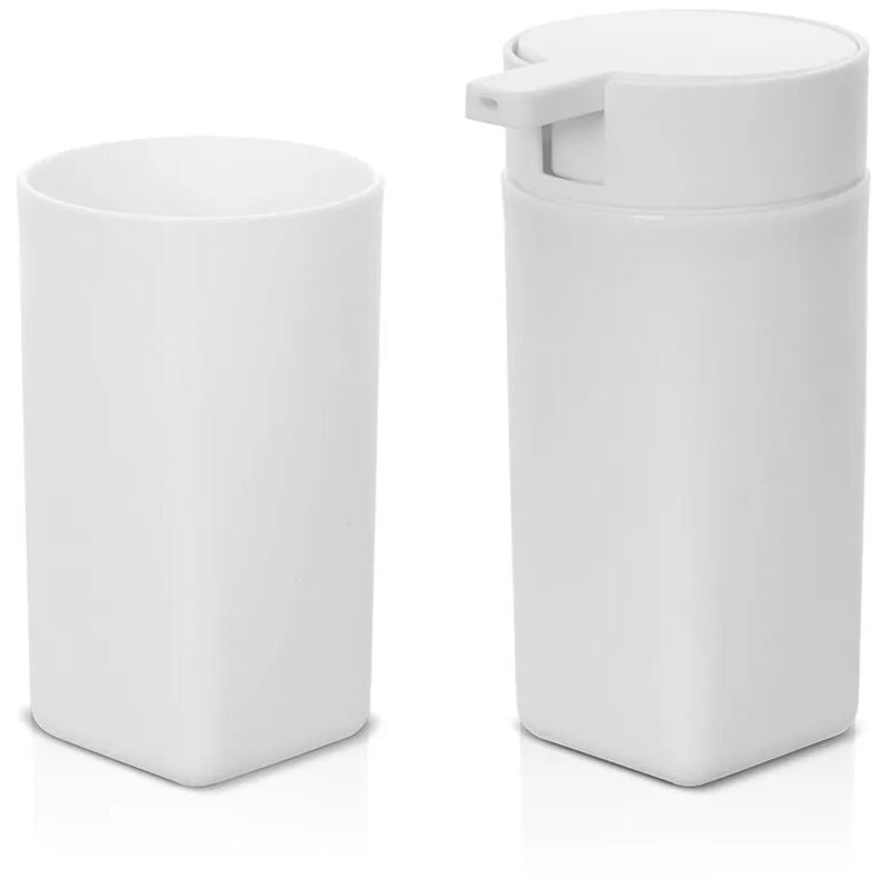 foto del prodotto set accessori bagno dispenser e portaspazzolini da appoggio bianco in abs tender