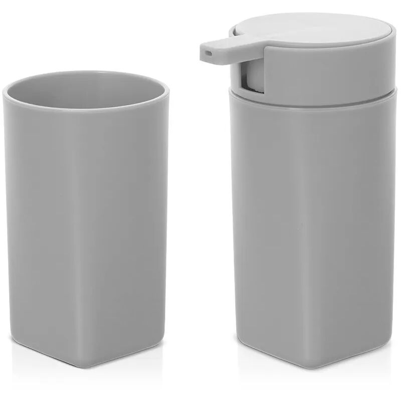 foto del prodotto set accessori bagno dispenser e portaspazzolini da appoggio grigio in abs tender