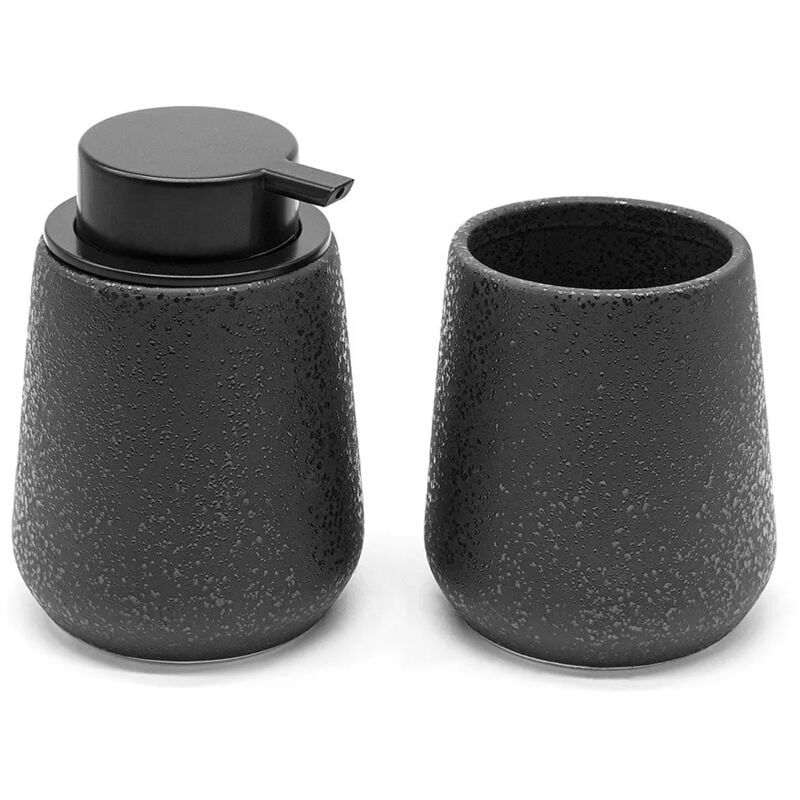 foto del prodotto set accessori bagno in ceramica nero effetto glitter