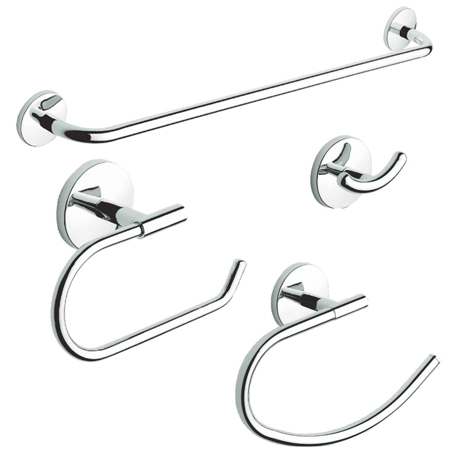 foto del prodotto set accessori bagno kit completo one cromo 4 pezzi in acciaio cromato