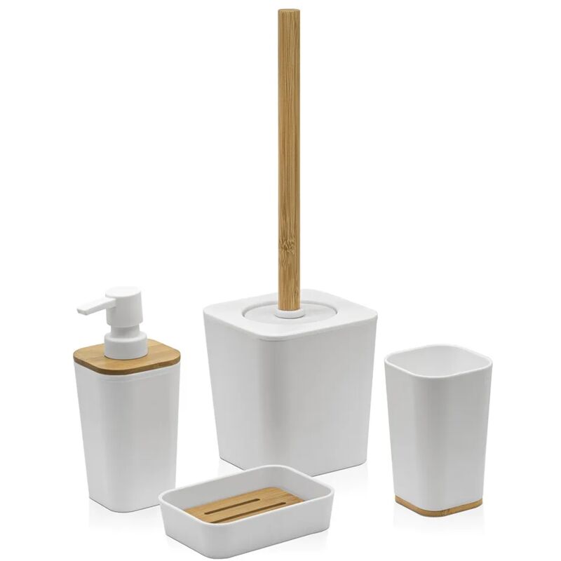 immagine 0 del prodotto set accessori bagno moderno in finitura bianca opaca con dettagli in bamb 