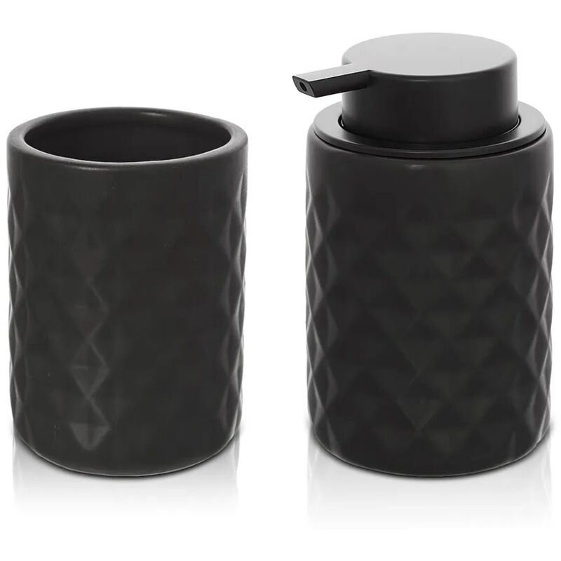 foto del prodotto set accessori bagno nero da appoggio dispenser e portaspazzolini in ceramica cristal