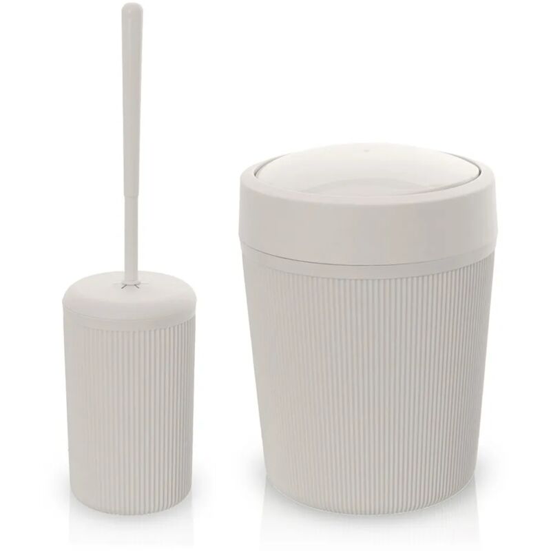 foto del prodotto set accessori bagno scopino e pattumiera beige in plastica ring