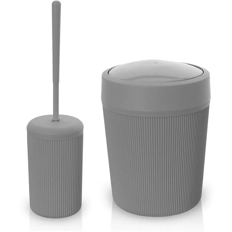 foto del prodotto set accessori bagno scopino e pattumiera grigio in plastica ring