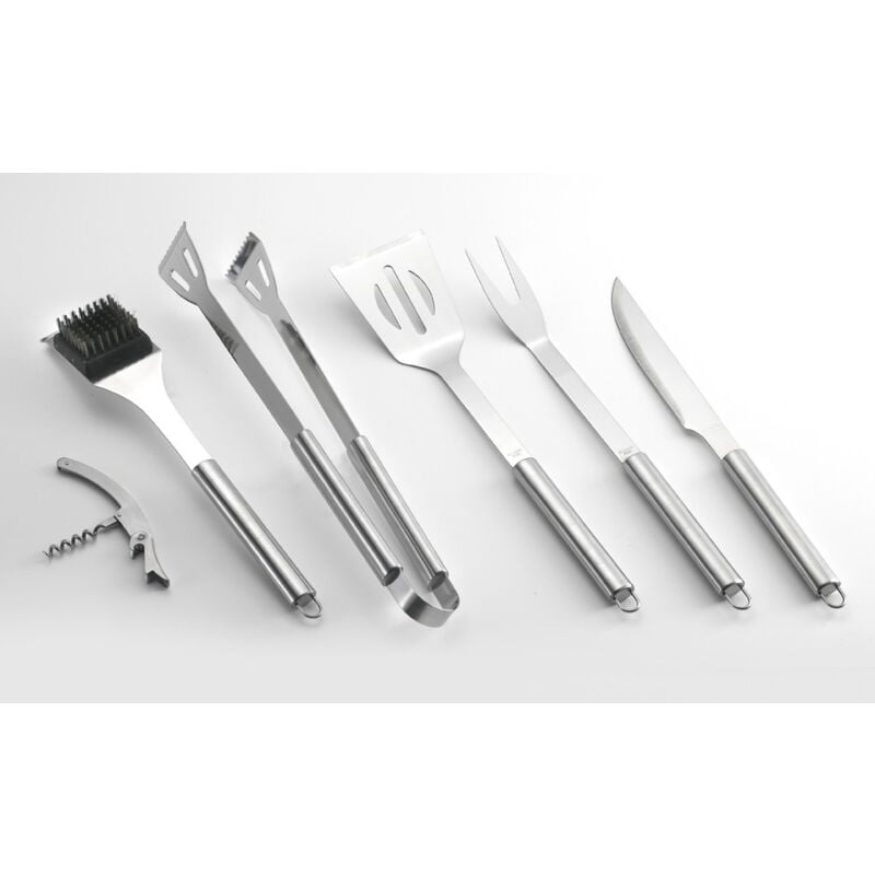 foto del prodotto set accessori barbecue 6 pezzi in acciaio inox con valigetta in alluminio ompagrill
