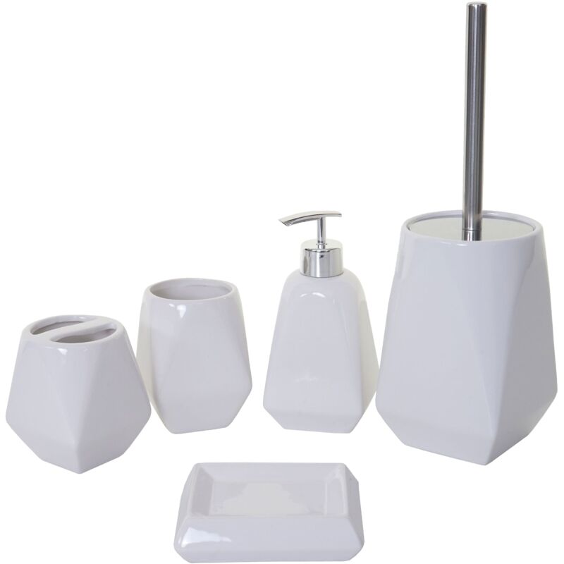 foto del prodotto set accessori da bagno 5 pezzi porta scopino wc porta spazzolino in ceramica bianco 040004839