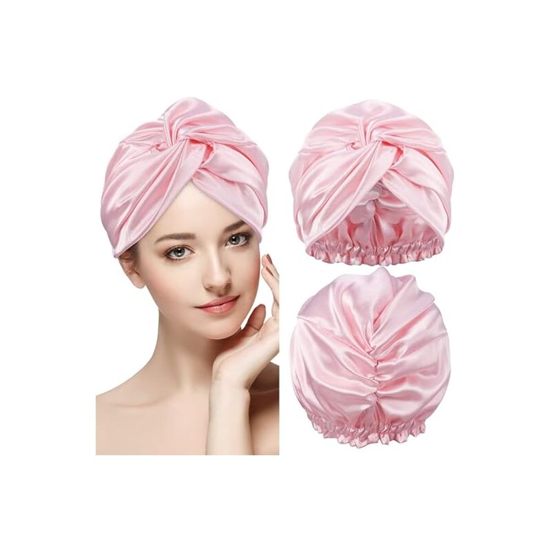 foto del prodotto set accessori da bagno, fascia per capelli in seta per dormire, cuffia per capelli ricci, cuffia da notte in seta con fiocco elastico per rimanere