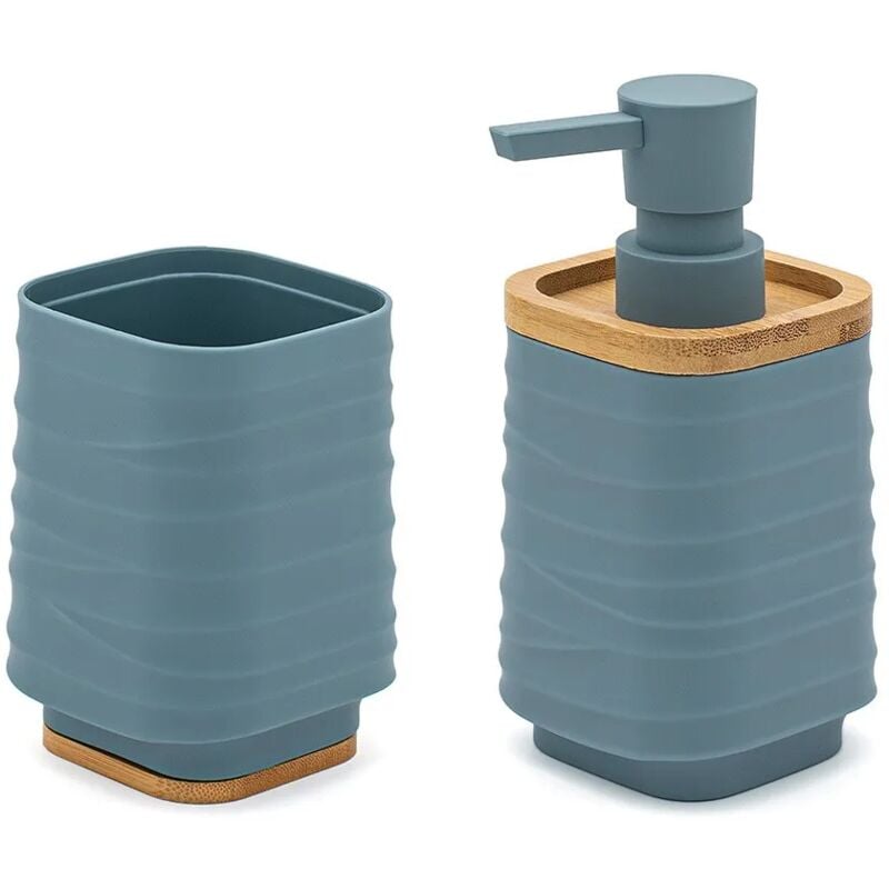 foto del prodotto set accessori dispenser e portaspazzolini d appoggio in abs turchese cobalto wave