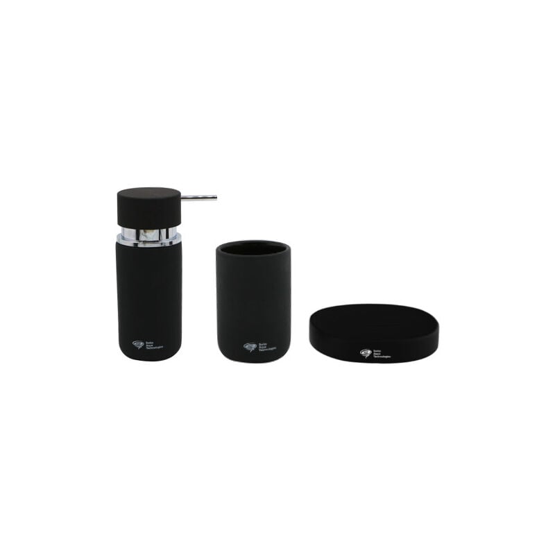 foto del prodotto set accessori infinitio dispenser sapone, portasapone, bicchiere, ceramica nero opaco packsat noirmat swiss aqua technologies