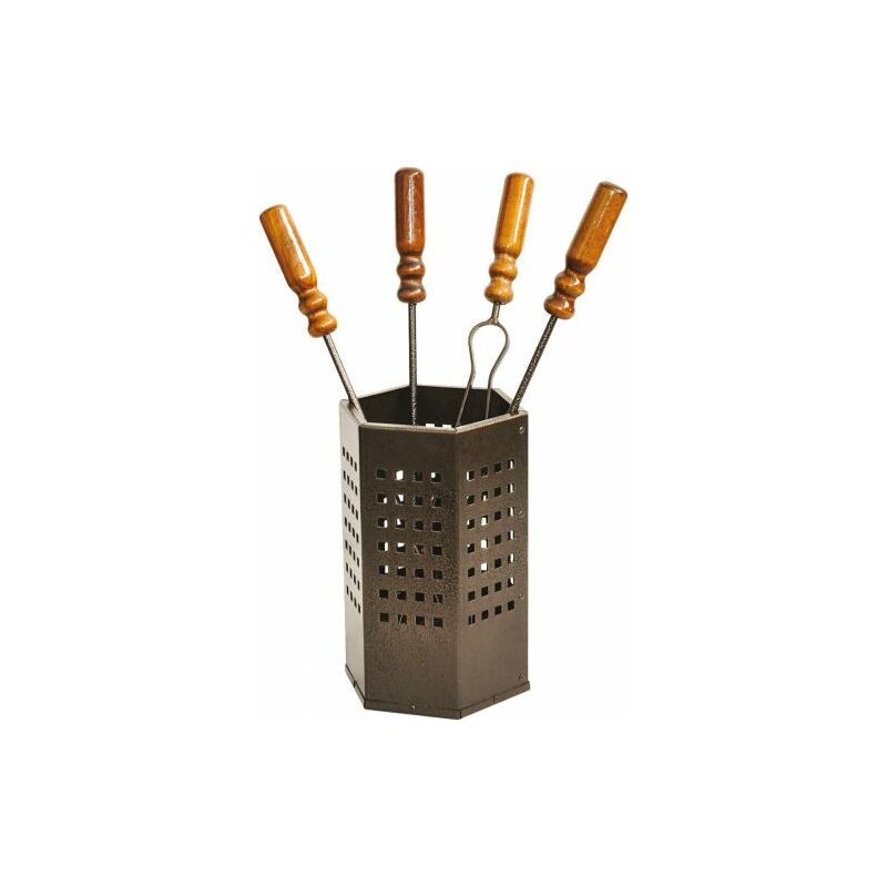 foto del prodotto set accessori kit attrezzature per camino caminetto 4 pz in ferro battuto 51015 