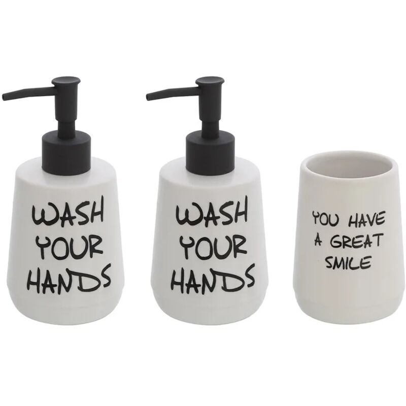 foto del prodotto set accessori linea wash con 2 dispenser e bicchiere portaspazzolini bianco