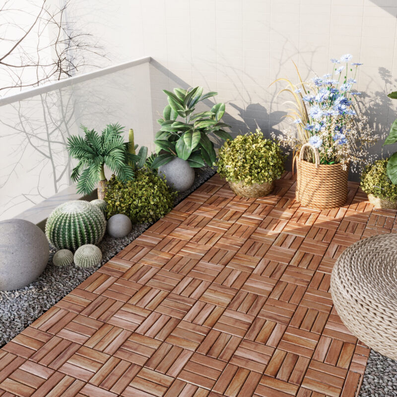 foto del prodotto set alliste di 10 piastrelle per pavimentazione da esterno design mosaico in legno naturale casa.pro