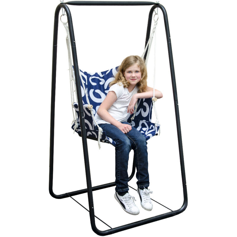 foto del prodotto set altalena completa, stabile struttura in metallo comoda poltroncina per bambini e adulti, vari colori con comodi braccioli e schienale in nylon