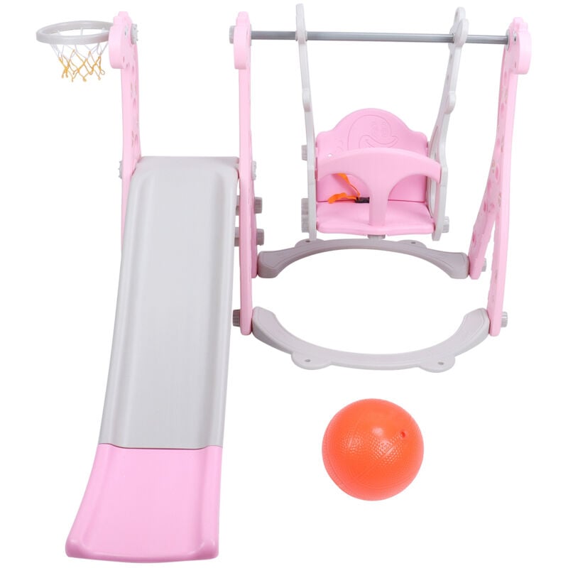 immagine 0 del prodotto set altalena per arrampicata per bambini con canestro da basket set di scivoli per bambini per interni ed esterni rosa eosnow